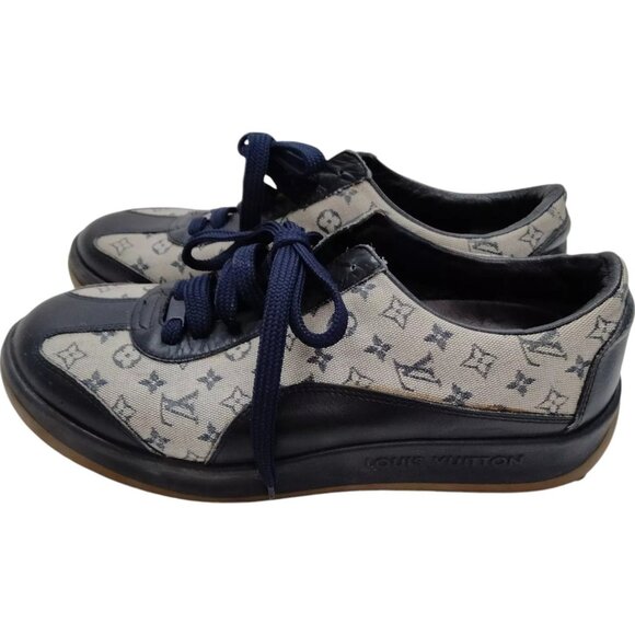 024243AT (S3) Louis Vuitton Shoe Sneakers Women Navy Blue Monogram - Picture 4 of 9